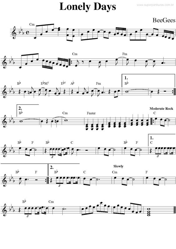 Partitura da música Lonely Days