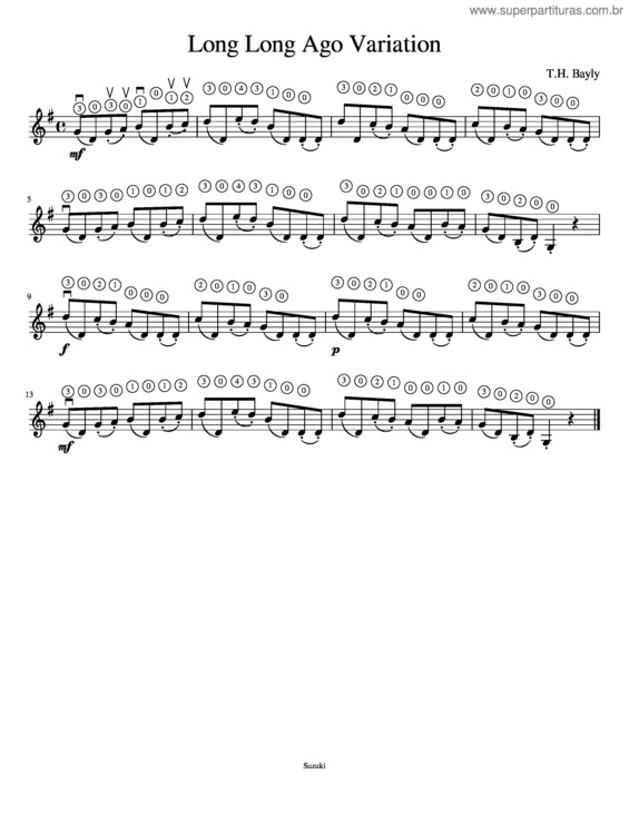 Partitura da música Long, Long Ago – Thomas Haynes Bayly