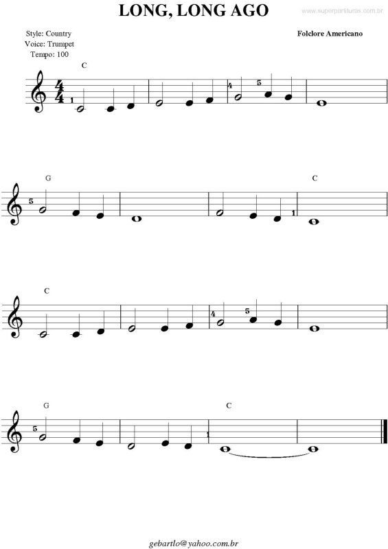 Partitura da música Long, Long Ago (Folclore Americano)