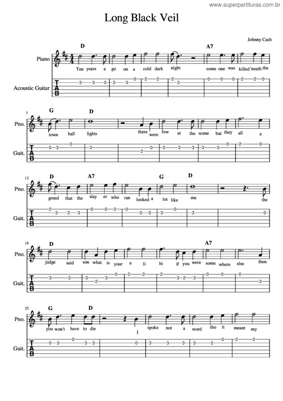 Partitura da música Long Black Veil – Rosanne Cash