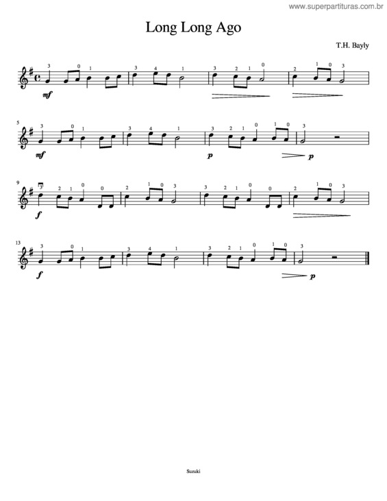 Partitura da música Long Long Ago v.3