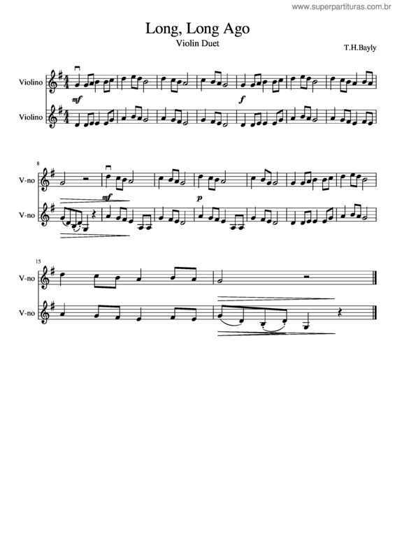 Partitura da música Long Long Ago Violin Duet