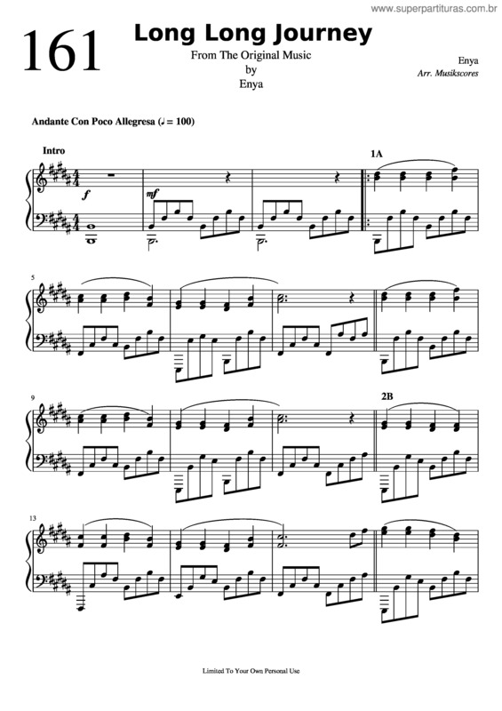 Partitura da música Long Long Journey – Enya