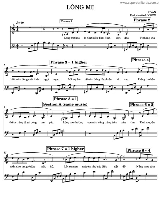 Partitura da música Long Me – Melody Piano – Ywcm