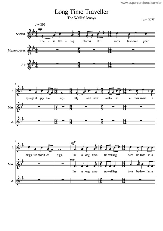 Partitura da música Long Time Traveller