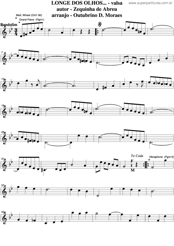 Partitura da música Longe Dos Olhos v.4