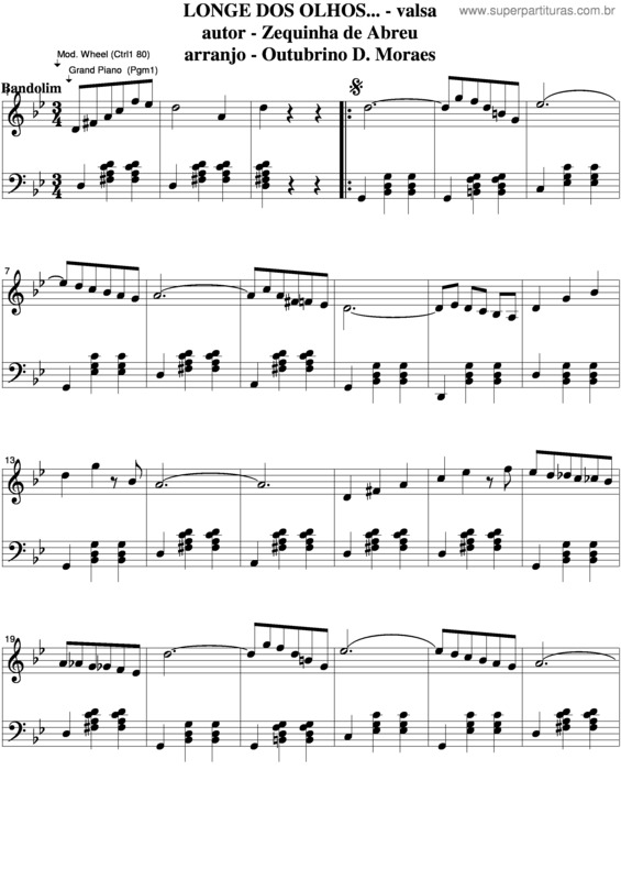 Partitura da música Longe Dos Olhos v.5