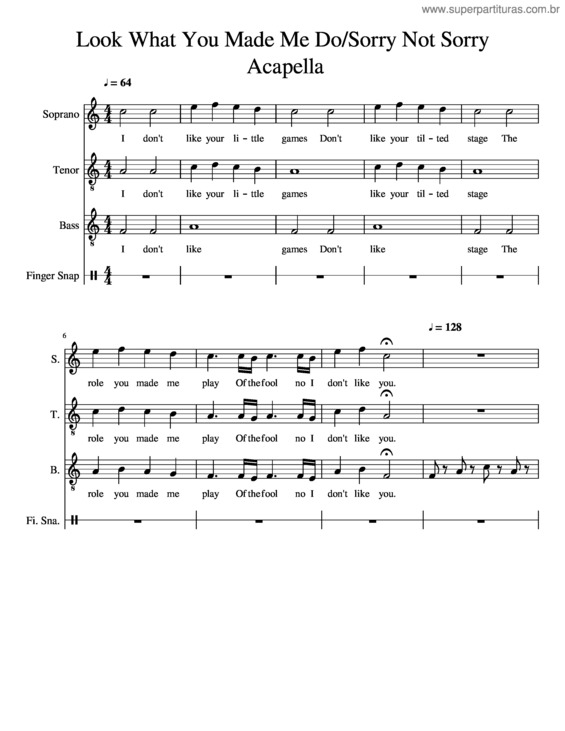 Partitura da música Look What You Made Me Do/Sorry Not Sorry – Taylor Swift