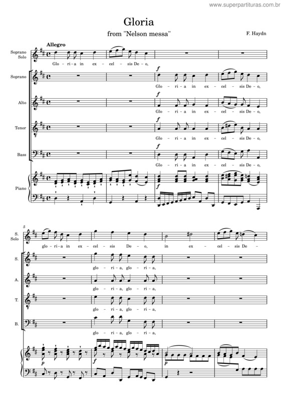 Partitura da música Lord Nelson Mass  – Gloria – Joseph Haydn