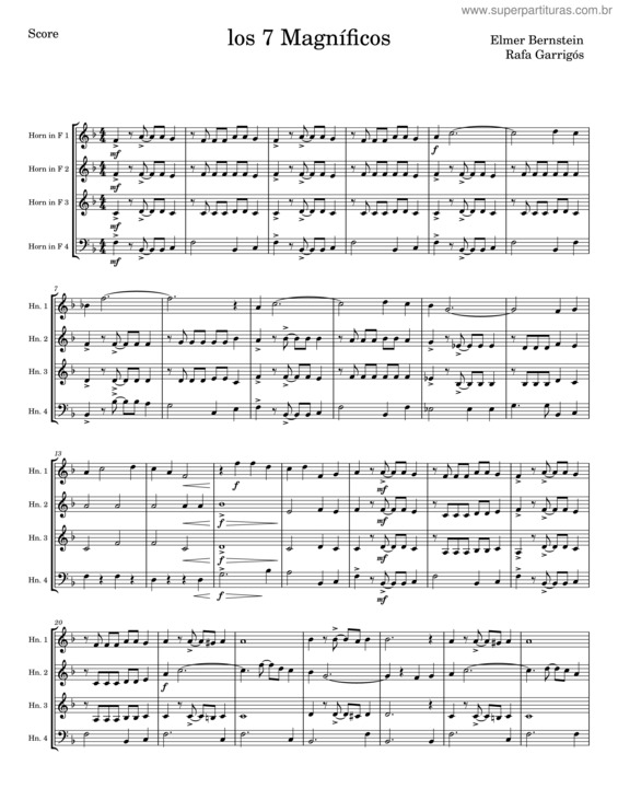 Partitura da música Los 7 Magníficos – Elmer Bernstein