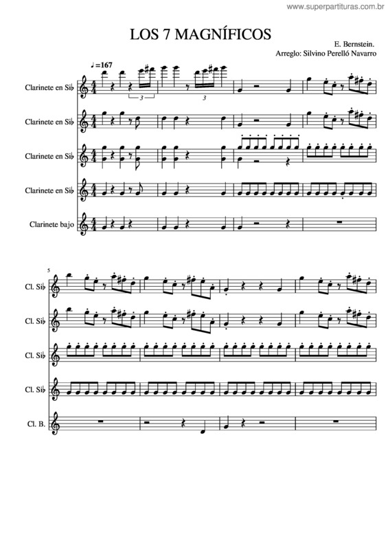 Partitura da música Los 7 Magníficos. E. Bernstein