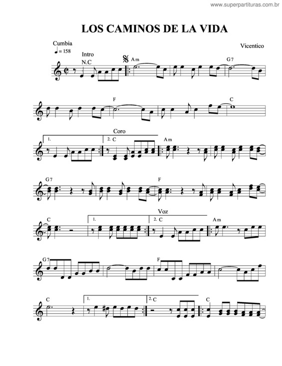 Partitura da música Los Caminos De La Vida v.2