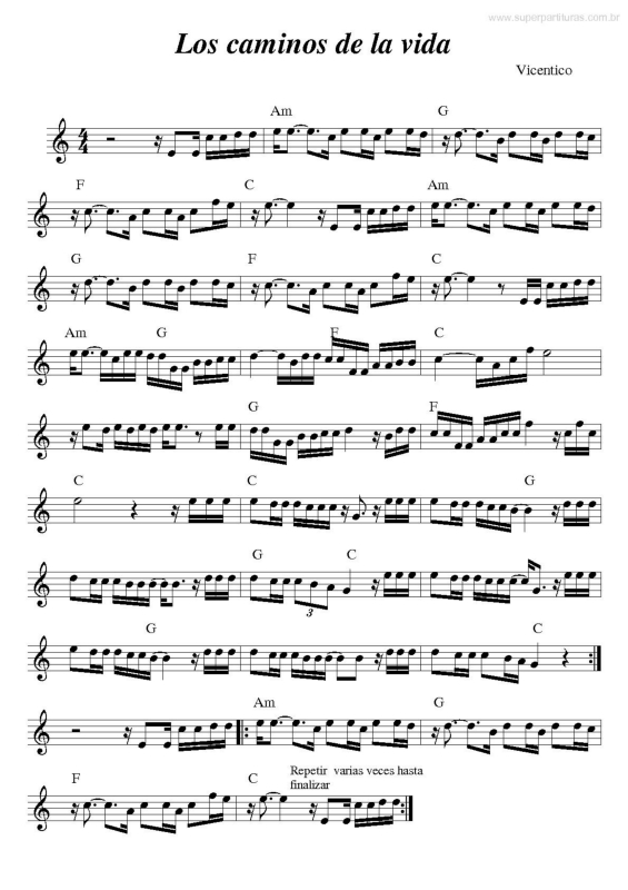 Partitura da música Los Caminos de la Vida