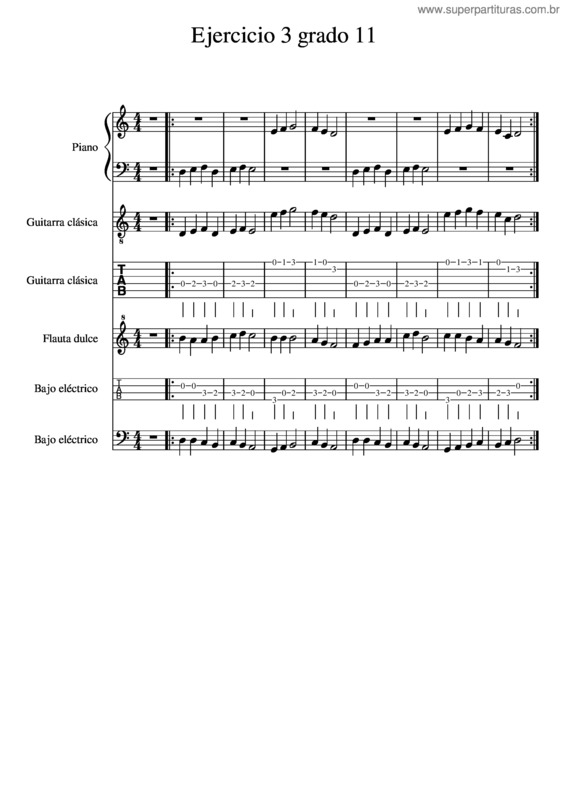 Partitura da música Los Fantasmas  Ejercicio 3 Grado 11