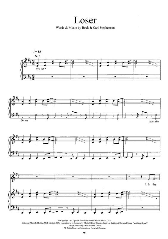 Partitura da música Loser