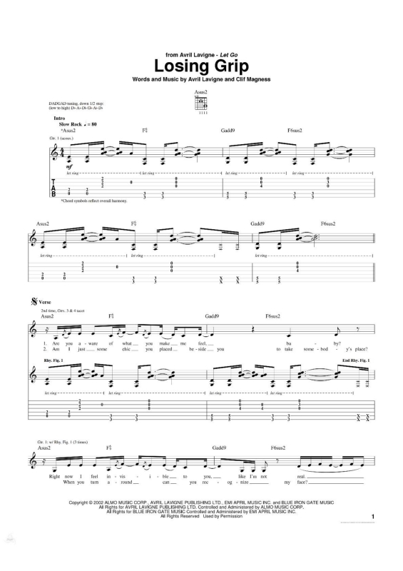 Partitura da música Losing Grip