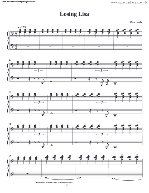 Partitura da música Losing Lisa