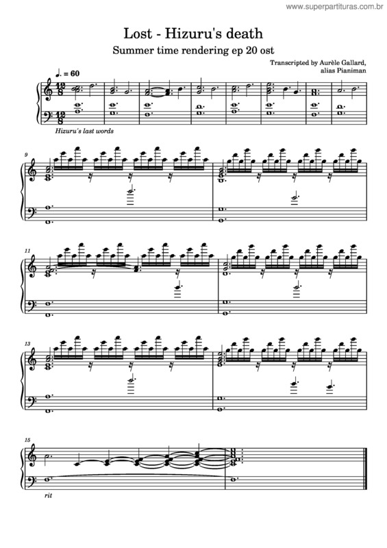 Partitura da música Lost – Hizuru`S Death – Keiichi Okabe Lost – Hizuru`S Death