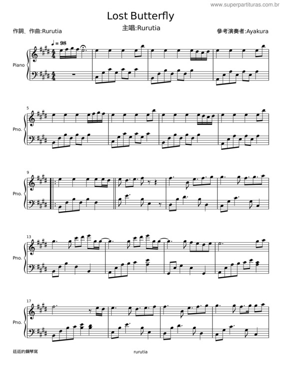 Partitura da música Lost Butterfly v.2