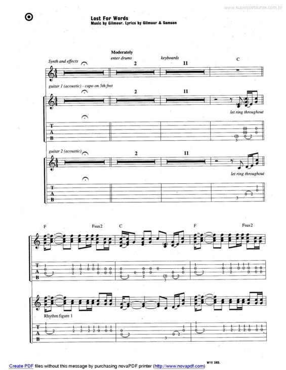 Partitura da música Lost For Words