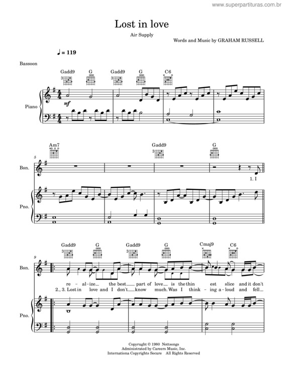 Partitura da música Lost In Love – Air Supply