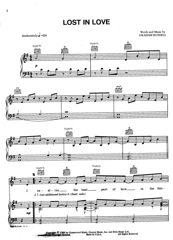 Partitura da música Lost in Love v.2