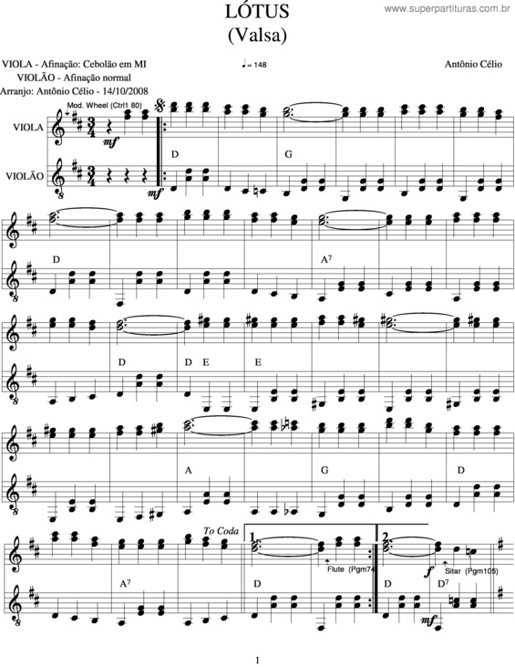 Partitura da música Lótus