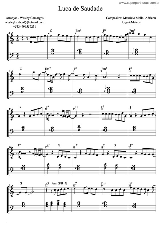 Partitura da música Louca De Saudade