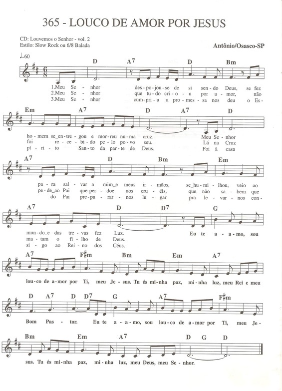 Partitura da música Louco de Amor Por Jesus