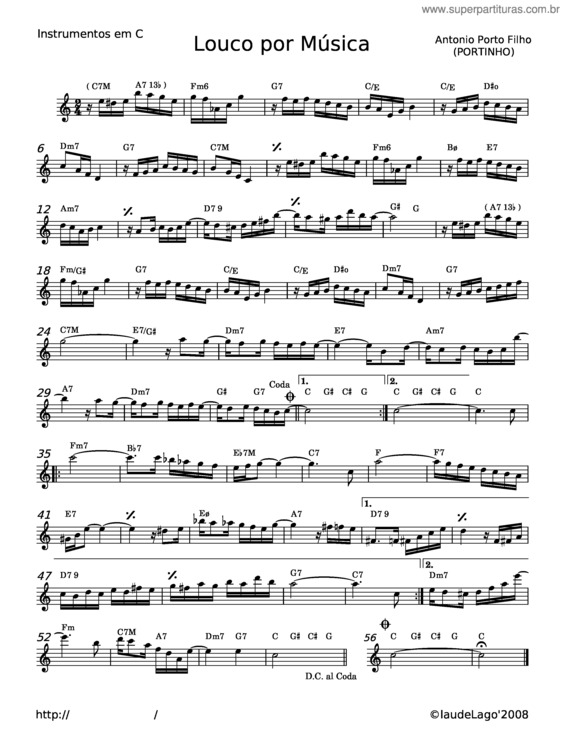Partitura da música Louco Por Música – Antonio Porto Filho