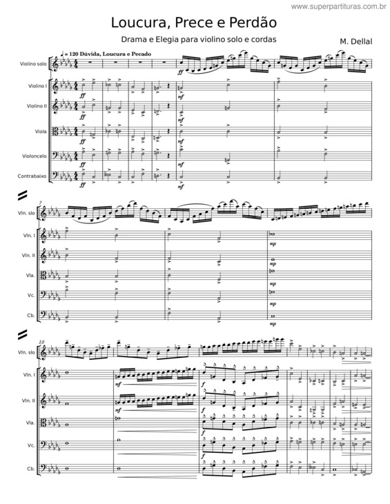 Partitura da música Loucura, Prece E Perdão – M. Dellal