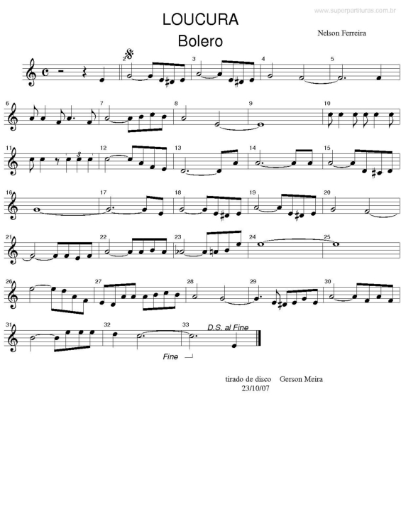 Partitura da música Loucura