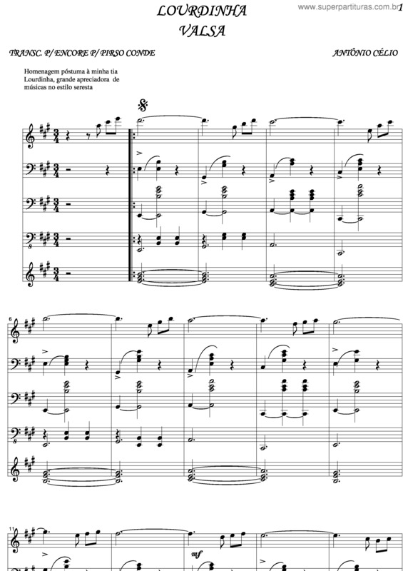 Partitura da música Lourdinha 