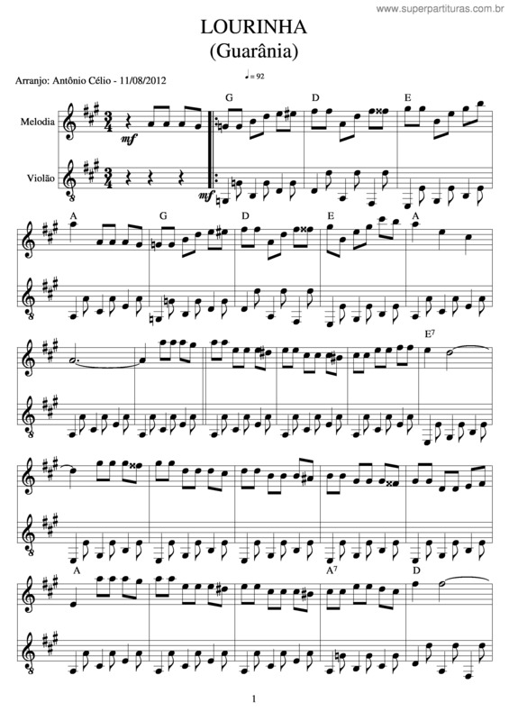 Partitura da música Lourdinha v.2