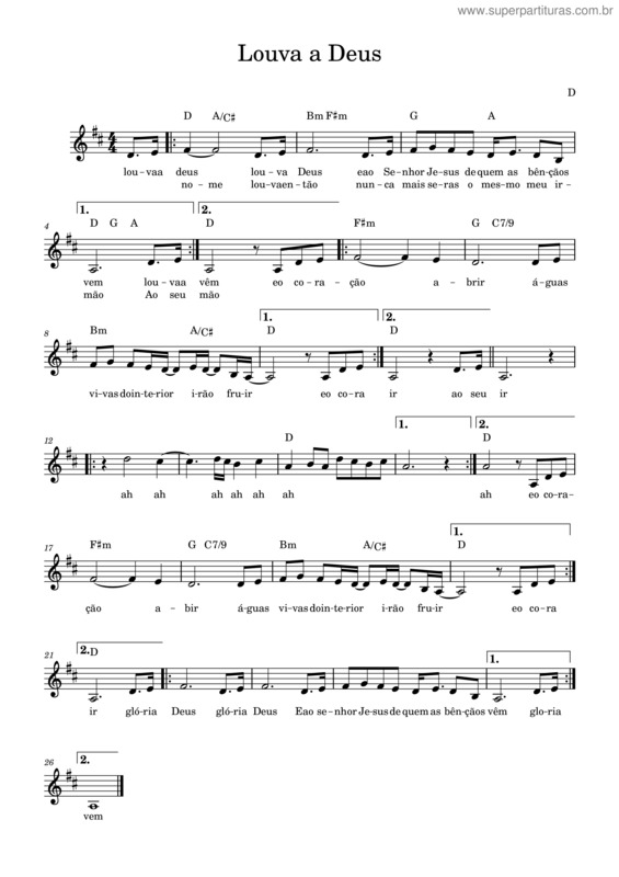 Partitura da música Louva A Deus-D