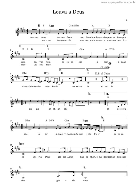 Partitura da música Louva A Deus-E