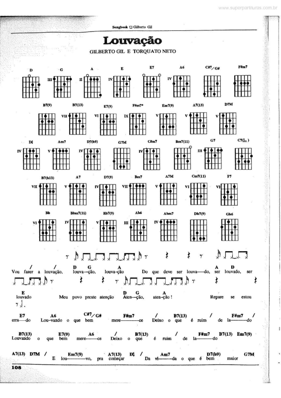 Partitura da música Louvação