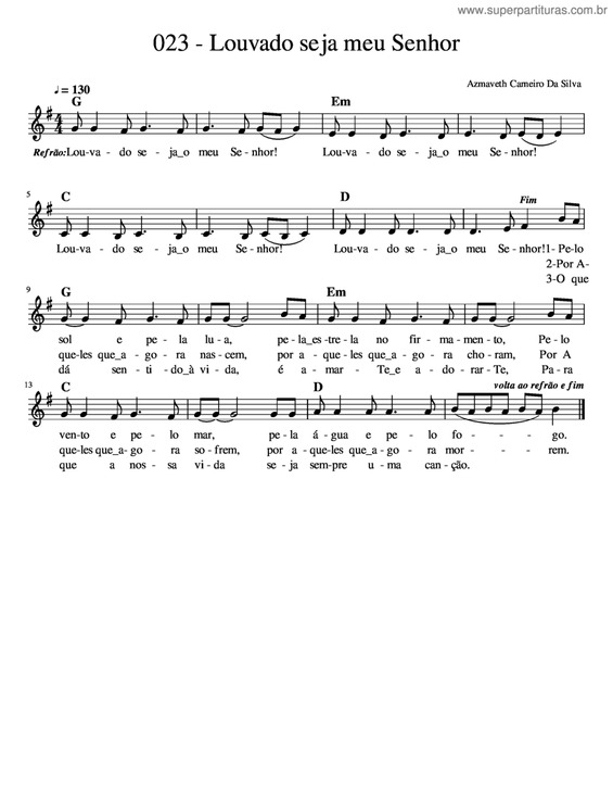 Partitura da música Louvado Seja Meu Senhor