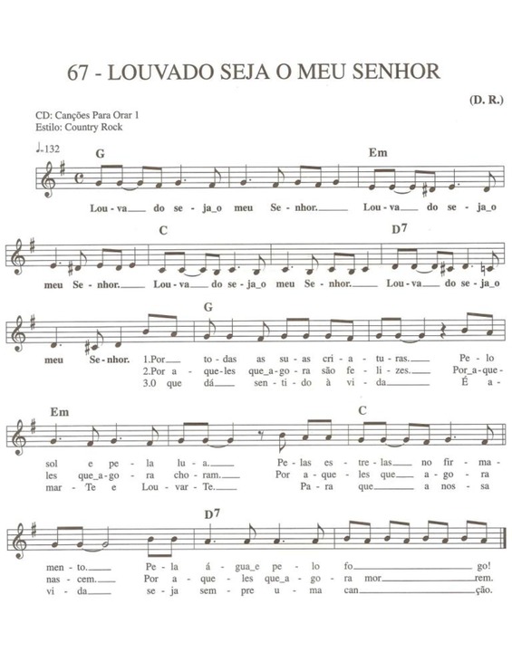 Partitura da música Louvado Seja o Meu Senhor