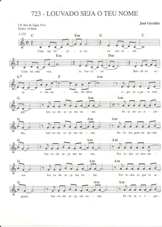 Partitura da música Louvado Seja o Teu Nome