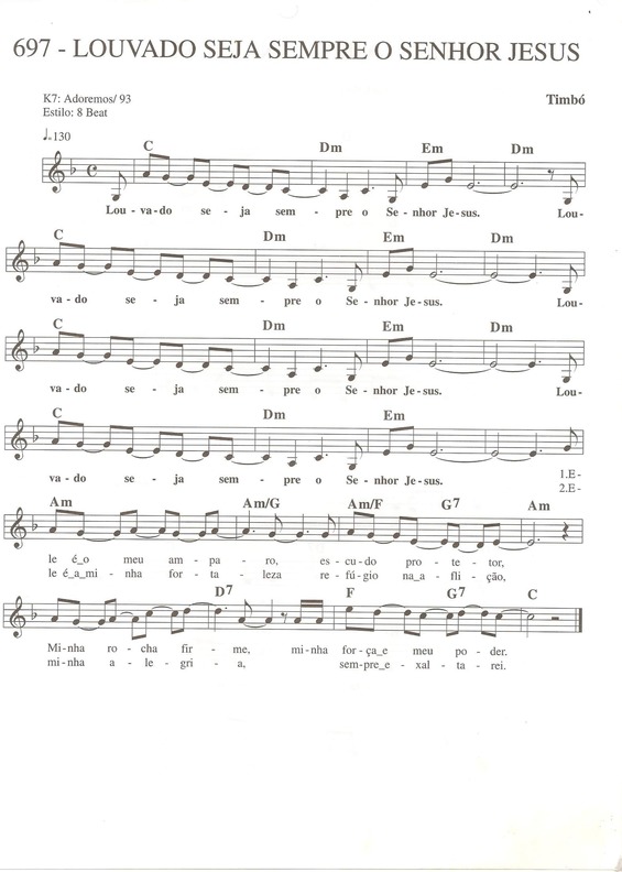 Partitura da música Louvado Seja Sempre o Senhor Jesus