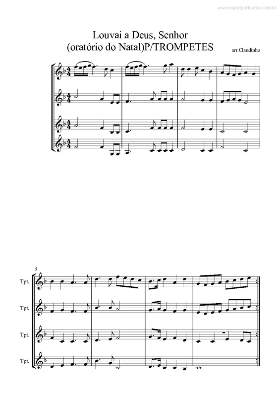 Partitura da música Louvai a Deus, Senhor