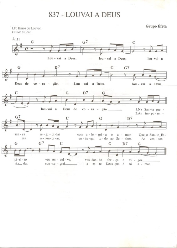 Partitura da música Louvai a Deus 1