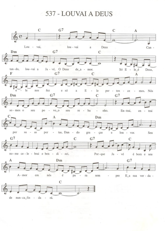 Partitura da música Louvai a Deus