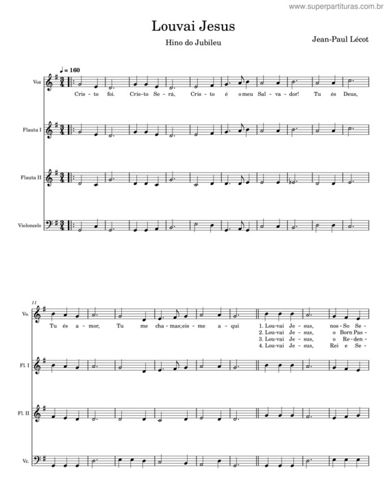 Partitura da música Louvai Jesus – Jean–Paul Lécot