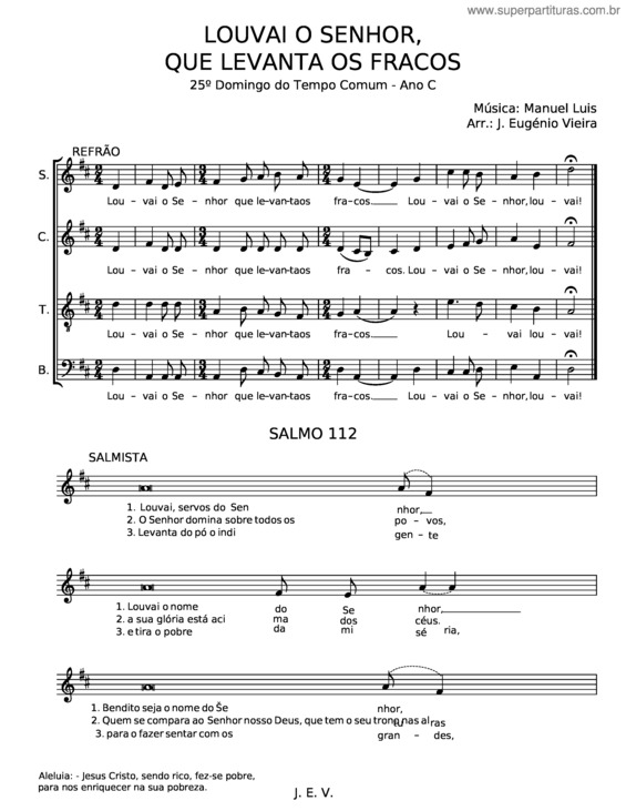 Partitura da música Louvai O Senhor, Que Levanta Os Fracos – Manuel Luis