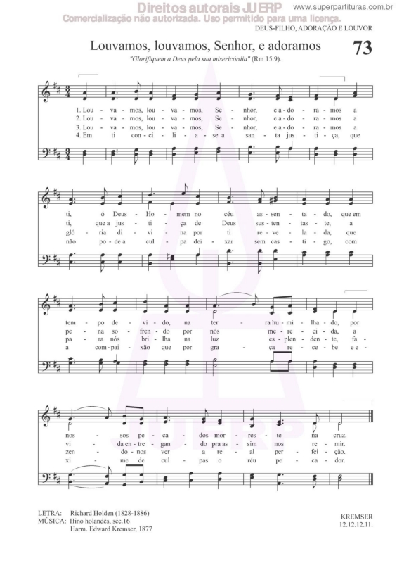Partitura da música Louvamos, Louvamos, Senhor, E Adoramos - 73 HCC v.2