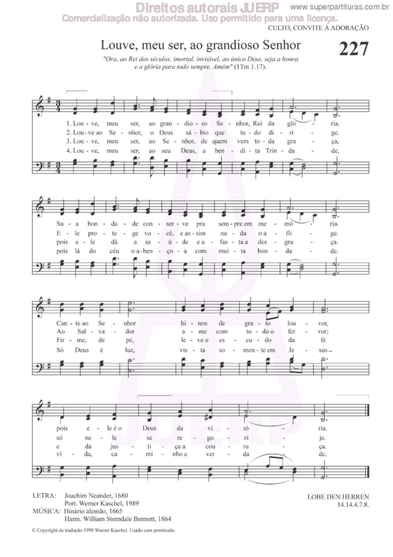 Partitura da música Louve, Meu Ser, Ao Grandioso Senhor - 227 HCC v.2