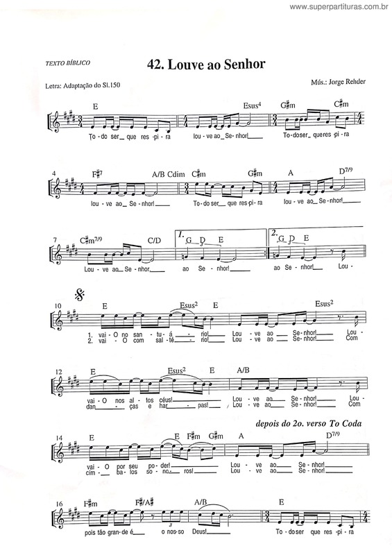 Partitura da música Louve Ao Senhor