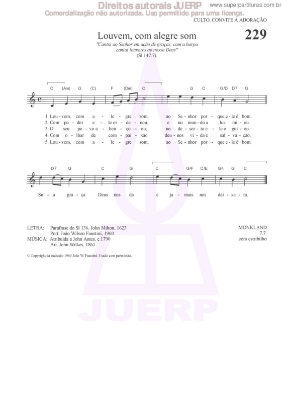 Partitura da música Louvem, Com Alegre Som - 229 HCC